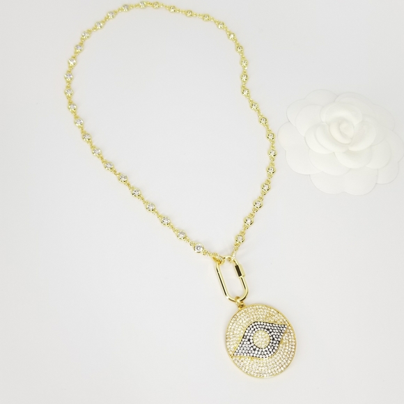 NWT Pave CZ Evil Eye 18K Gold Plated CZ Chain - Picture 7 of 9